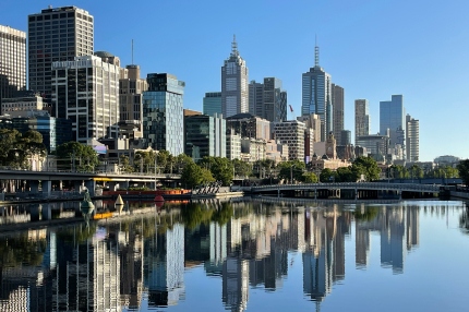 Landscape view of office buildings in Melbourne CBD over the river