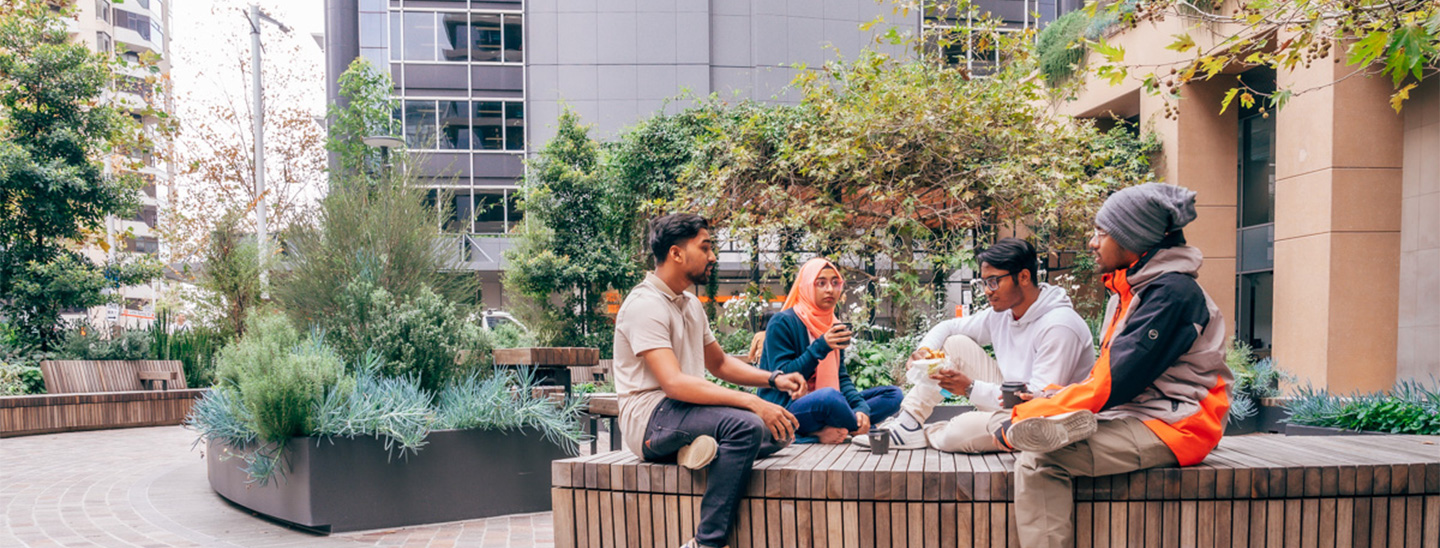 Students sitting outside