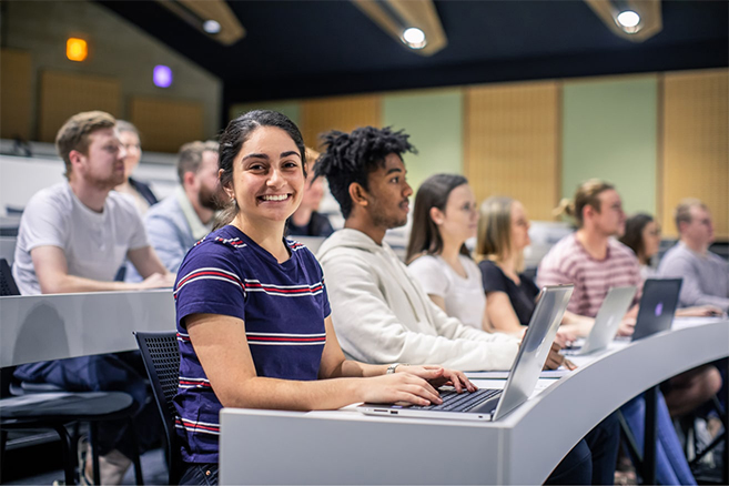 Female student lecture smiling