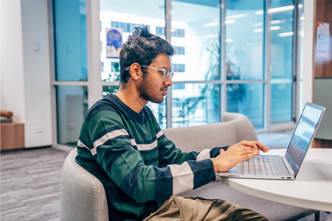 Student on laptop portal